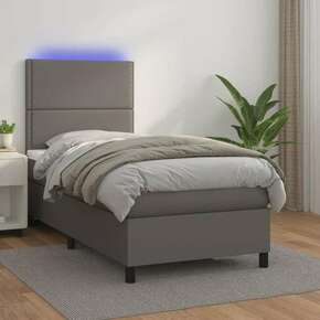 Greatstore Box spring postelja z vzmetnico LED siva 80x200 cm umetno usnje