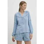 Majica Answear Lab ženska - modra. Bluza iz kolekcije Answear Lab izdelana iz enobarvne tkanine. Model iz zračne viskozne tkanine.