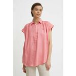 Lanena bluza Polo Ralph Lauren roza barva, 211935131 - roza. Bluza iz kolekcije Polo Ralph Lauren izdelana iz enobarvne tkanine. Model iz mehke in na otip prijetne tkanine.