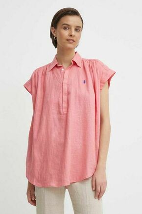 Lanena bluza Polo Ralph Lauren roza barva