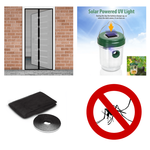 Delight Paket proti komarjem – magnetna mreža za vrata črna 210x100cm + 3x komarnik za okno 150×150cm črn + UV LED solarna past za insekte