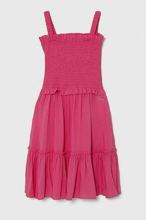 Otroška obleka Guess roza barva - roza. Otroški obleka iz kolekcije Guess. Model izdelan iz lahke