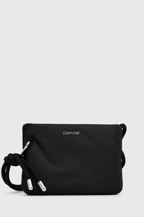 Calvin Klein torbica - črna. Majhna torbica iz kolekcije Calvin Klein. Model na zapenjanje