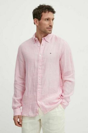 Lanena srajca Tommy Hilfiger roza barva