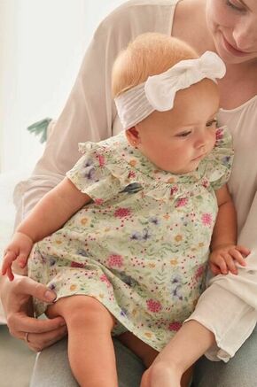 Otroška bombažna obleka Mayoral Newborn turkizna barva - turkizna. Obleka za dojenčke iz kolekcije Mayoral Newborn. Nabran model izdelan iz vzorčaste tkanine.