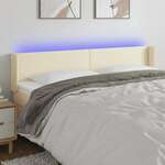 Greatstore LED posteljno vzglavje krem 163x16x78/88 cm umetno usnje