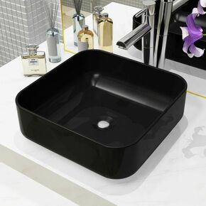 Keramični umivalnik kvadratne oblike črne barve 38x38x13