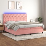 Box spring postelja z vzmetnico LED roza 200x200 cm žamet - vidaXL - roza - 92,44 - 200 x 200 cm - vidaXL