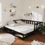 Vidaxl Izvlečna dnevna postelja 2x(90x200) cm črna trdna borovina