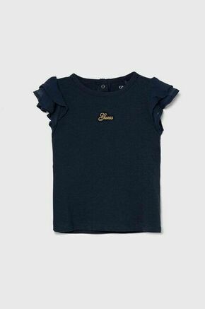 Otroška kratka majica Guess mornarsko modra barva - mornarsko modra. Otroške kratka majica iz kolekcije Guess. Model izdelan iz tanke