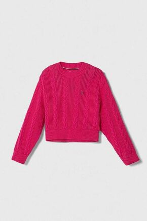 Otroški bombažen pulover Tommy Hilfiger roza barva - roza. Otroške Pulover iz kolekcije Tommy Hilfiger. Model izdelan iz enobarvne pletenine. Model iz izjemno udobne bombažne tkanine.
