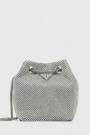 Torbica Guess srebrna barva - srebrna. Majhna torbica mošnjiček iz kolekcije Guess. Model na zapenjanje