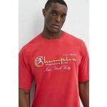 Bombažna kratka majica Champion moška, rdeča barva, 219998 - rdeča. Kratka majica iz kolekcije Champion, izdelana iz tanke, elastične pletenine. Model iz izjemno udobne bombažne tkanine.