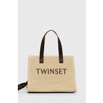 Torbica Twinset bež barva - bež. Srednje velika torbica iz kolekcije Twinset. Model na zapenjanje, izdelan iz pletenega materiala.