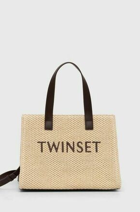 Torbica Twinset bež barva - bež. Srednje velika torbica iz kolekcije Twinset. Model na zapenjanje