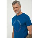 Bombažna kratka majica Tommy Hilfiger - modra. Kratka majica iz kolekcije Tommy Hilfiger, izdelana iz tanke, elastične pletenine. Model iz izjemno udobne bombažne tkanine.