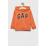 Otroški pulover GAP oranžna barva, s kapuco - oranžna. Otroški pulover s kapuco iz kolekcije GAP, izdelan iz elastične pletenine. Model iz mehke in na otip prijetne tkanine.