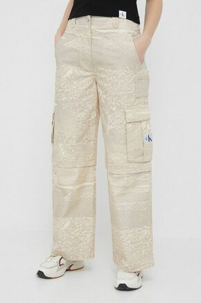 Bombažne hlače Calvin Klein Jeans bež barva - bež. Hlače iz kolekcije Calvin Klein Jeans. Model izdelan iz vzorčaste tkanine. Bombažen
