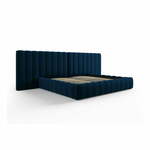 Temno modra oblazinjena zakonska postelja s prostorom za shranjevanje in letvenim dnom 200x200 cm Gina – Milo Casa