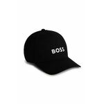 Otroška bombažna bejzbolska kapa BOSS črna barva - črna. Otroški kapa s šiltom vrste baseball iz kolekcije BOSS. Model izdelan iz pletenine s potiskom.