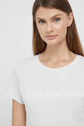 Bombažna kratka majica Calvin Klein Jeans siva barva - siva. Kratka majica iz kolekcije Calvin Klein Jeans. Model izdelan iz tanke