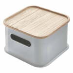 Siva škatla za shranjevanje s pokrovom iz pavlovnije iDesign Eco Handled, 21,3 x 21,3 cm
