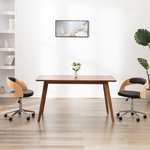 shumee Vrtljiv pisarniški stol črn ukrivljen les in umetno usnje