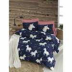 Posteljno perilo z rjuho za zakonsko posteljo Eponj Home Magic Unicorn Dark Blue, 200 x 220 cm