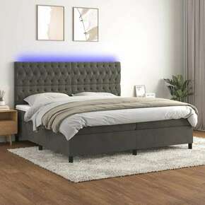 Box spring postelja z vzmetnico LED temno siva 200x200 cm žamet - vidaXL - Siva - 93