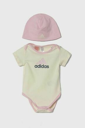 Kapa in body za dojenčka adidas - bež. Kapa in body za dojenčka iz kolekcije adidas. Model izdelan iz udobne pletenine.
