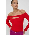 Majica z dolgimi rokavi Guess ženski, rdeča barva - rdeča. Majica z dolgimi rokavi iz kolekcije Guess, izdelana iz tanke, elastične pletenine. Model iz izjemno udobne tkanine z visoko vsebnostjo viskoze.
