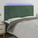 Greatstore LED posteljno vzglavje temno zeleno 200x5x118/128 cm žamet