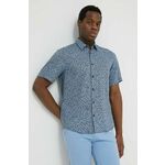 Lanena srajca BOSS - modra. Srajca iz kolekcije BOSS, izdelana iz vzorčaste tkanine. Model iz izjemno udobne, zračne tkanine.