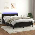 Greatstore Box spring postelja z vzmetnico LED črna 140x200 cm žamet