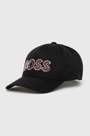 Bombažna kapa BOSS Boss Athleisure črna barva - črna. Kapa s šiltom vrste baseball iz kolekcije BOSS. Model izdelan iz tkanine s potiskom.