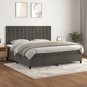 Box spring postelja z vzmetnico temno siva 200x200 cm žamet - vidaXL - Siva - 92