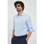Bombažna srajca Polo Ralph Lauren moška - modra. Srajca iz kolekcije Polo Ralph Lauren. Model izdelan iz tanke, elastične pletenine. Ima klasičen, mehek ovratnik.