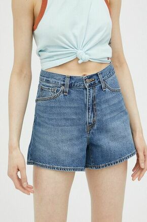Jeans kratke hlače Levi's ženski - modra. Kratke hlače iz kolekcije Levi's. Model izdelan iz jeansa. Trden material