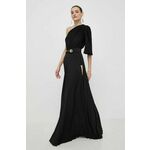 Obleka Elisabetta Franchi črna barva - črna. Elegantna obleka iz kolekcije Elisabetta Franchi. Model izdelan iz izrazito svetleče tkanine s kovinskimi nitmi. Zaradi vsebnosti poliestra je tkanina bolj odporna na gubanje.