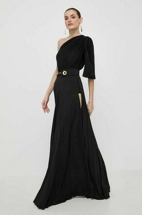 Obleka Elisabetta Franchi črna barva - črna. Elegantna obleka iz kolekcije Elisabetta Franchi. Model izdelan iz izrazito svetleče tkanine s kovinskimi nitmi. Zaradi vsebnosti poliestra je tkanina bolj odporna na gubanje.