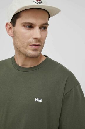 Bombažen t-shirt Vans zelena barva - zelena. T-shirt iz kolekcije Vans. Model izdelan iz enobarvne pletenine.