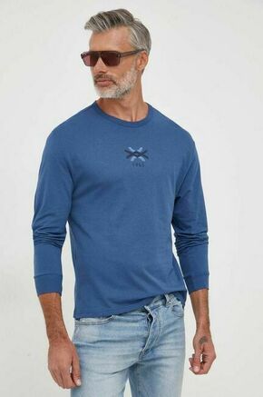 Bombažna majica z dolgimi rokavi United Colors of Benetton - modra. Majica z dolgimi rokavi iz kolekcije United Colors of Benetton. Model izdelan iz pletenine