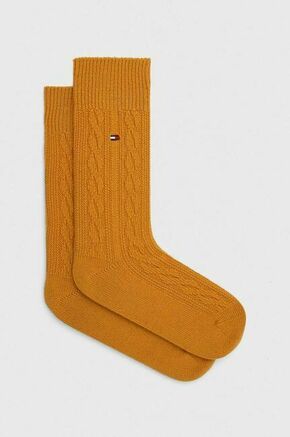 Nogavice s primesjo volne Tommy Hilfiger rumena barva - rumena. Visoke nogavice iz kolekcije Tommy Hilfiger. Model izdelan iz elastičnega