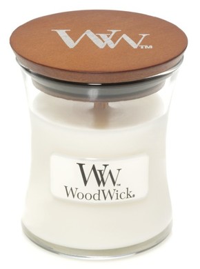 WoodWick bela dišeča sveča White Teak mala vaza