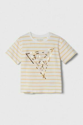 Otroška kratka majica Guess rumena barva - rumena. Otroške lahkotna kratka majica iz kolekcije Guess. Model izdelan iz materiala