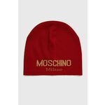 Kapa Moschino rdeča barva, - rdeča. Kapa iz kolekcije Moschino. Model izdelan iz pletenine s potiskom.