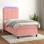 Greatstore Box spring postelja z vzmetnico LED roza 80x200 cm žamet