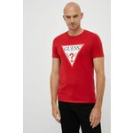 Bombažen t-shirt Guess rdeča barva - rdeča. Prilagojen T-shirt iz kolekcije Guess. Model izdelan iz tanke, elastične pletenine.