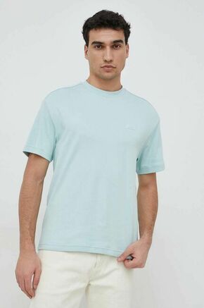 Bombažna kratka majica Calvin Klein - modra. Ohlapna kratka majica iz kolekcije Calvin Klein. Model izdelan iz tanke