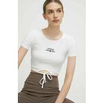 Kratka majica Guess ženski, bela barva - bela. Kratka majica iz kolekcije Guess, izdelana iz pletenine. Model iz izjemno udobne tkanine z visoko vsebnostjo viskoze.
